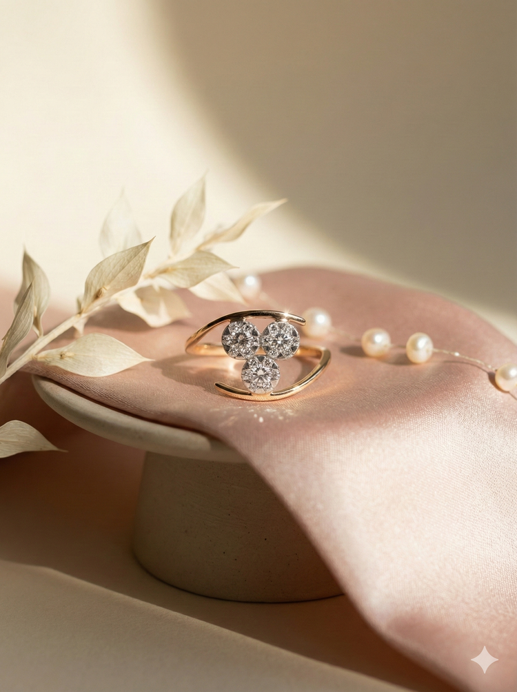 The Modern Trio Open Bypass Ring in Rose Gold