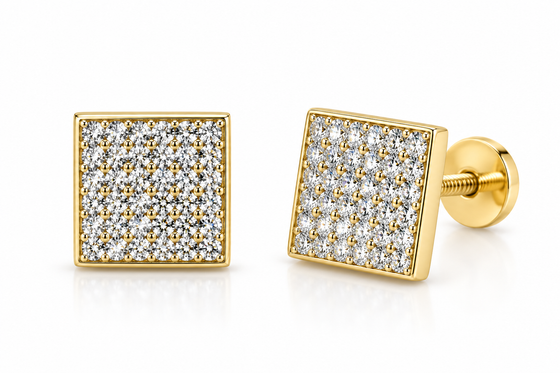 Diamond-Embellished Gold Cluster Stud Earrings for Women in 14KT Gold