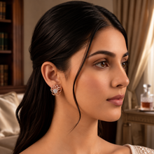 Diamond-Embellished Gold Geometric Stud Earrings for Women in 14KT Gold