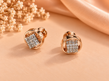 Diamond Halo Gold Textured Stud Earrings for Women in 14KT Gold