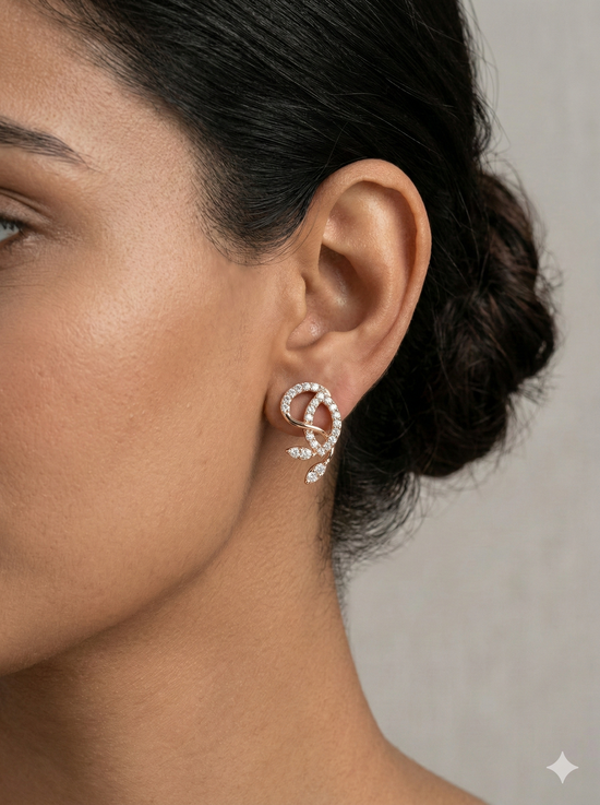 The Diamond Leaf Swirl Earrings