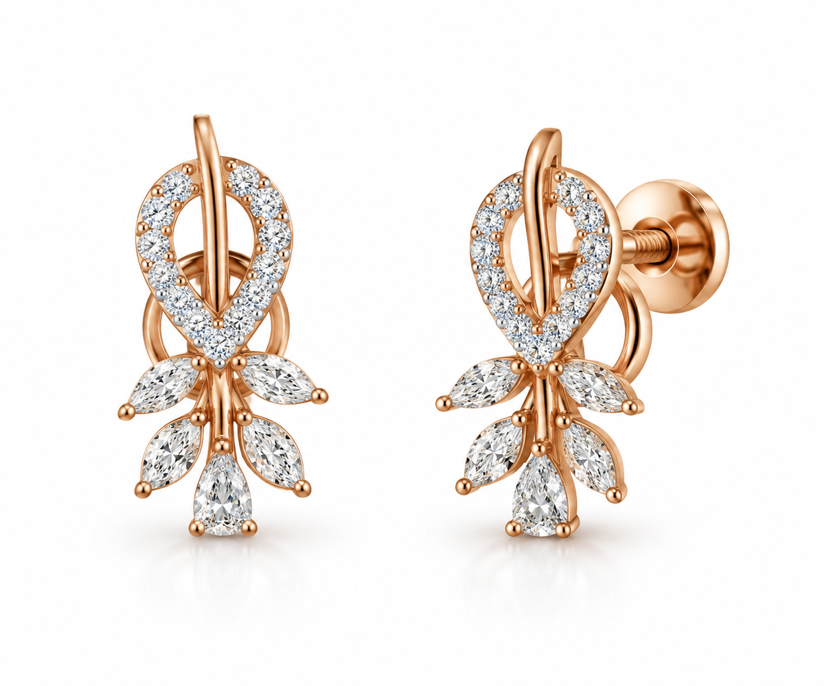 Diamond-Studded Gold Traditional Stud Earrings for Women in 14KT Gold