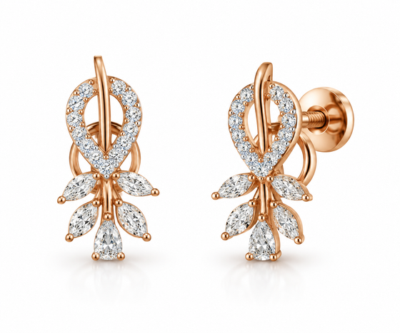 Diamond-Studded Gold Traditional Stud Earrings for Women in 14KT Gold