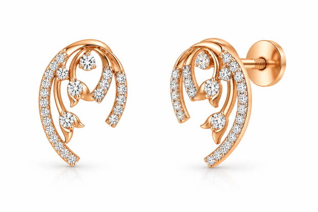 Solitaire Diamond Chandbali-Style Stud Earrings for Women in 14KT Gold