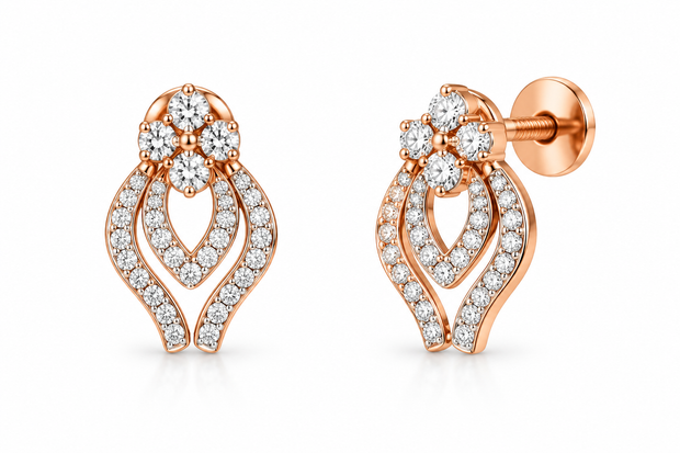 Sparkling Diamond Textured Stud Earrings for Women in 14KT Gold