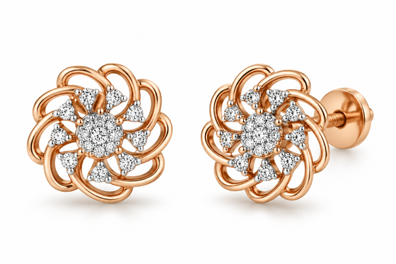 Sparkling Diamond Layered Stud Earrings for Women in 14KT Gold