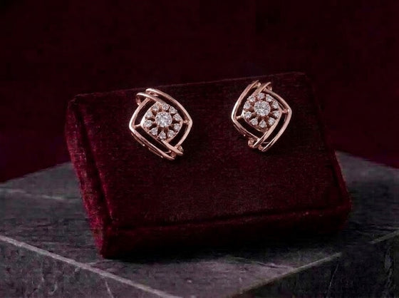 Diamond-Studded Gold Geometric Stud Earrings for Women in 14KT Gold