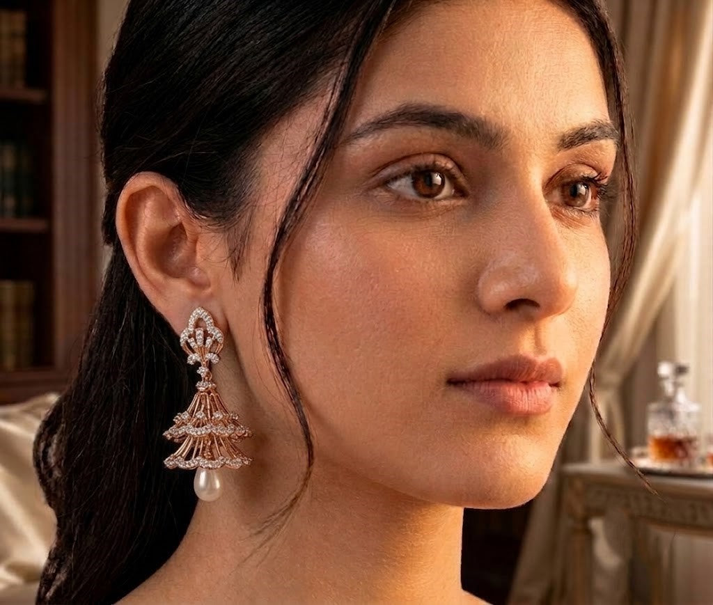 Diamond Halo Gold Cluster Stud Earrings for Women in 14KT Gold