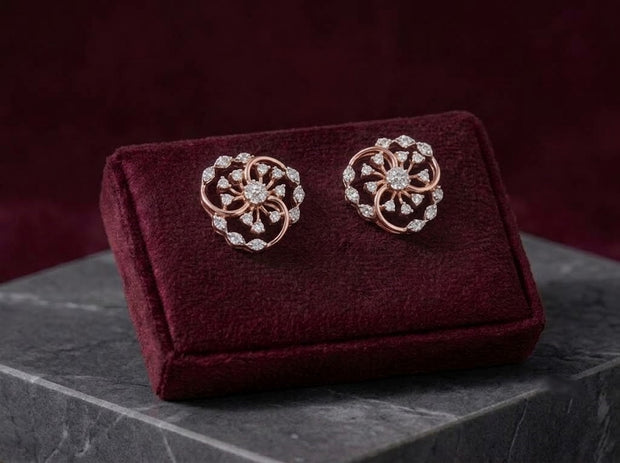 Diamond-Accented Gold Cluster Stud Earrings for Women in 14KT Gold
