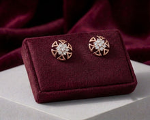 Sparkling Diamond Temple-Inspired Stud Earrings for Women in 14KT Gold