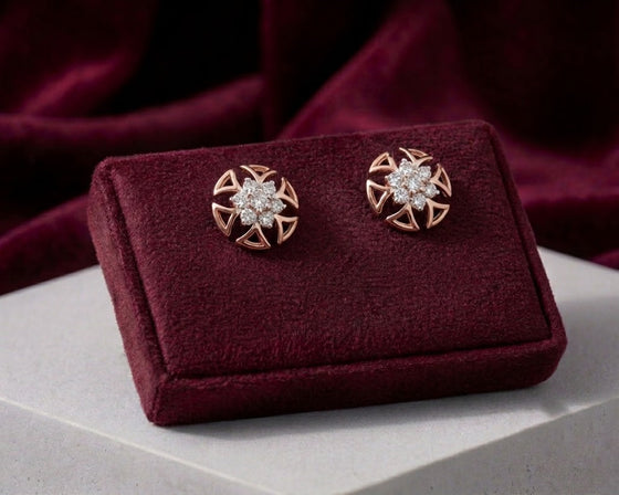 Sparkling Diamond Temple-Inspired Stud Earrings for Women in 14KT Gold
