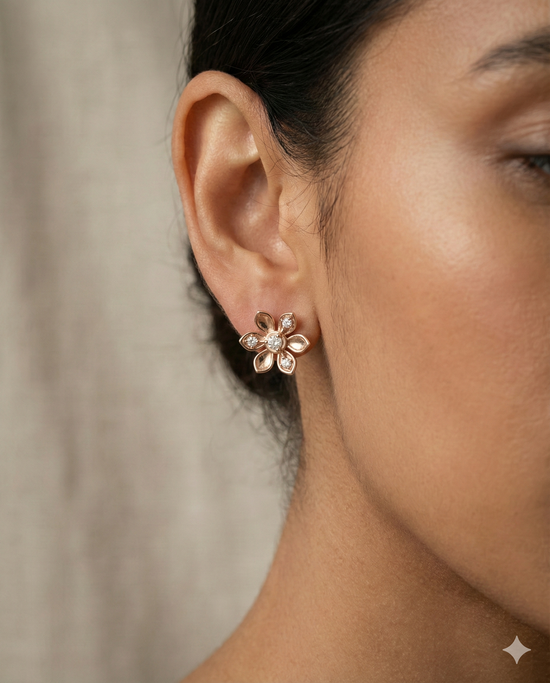 The Rose Gold Daisy Diamond Stud Earrings