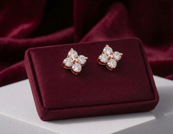 Diamond-Embellished Gold Vintage-Inspired Stud Earrings for Women in 14KT Gold