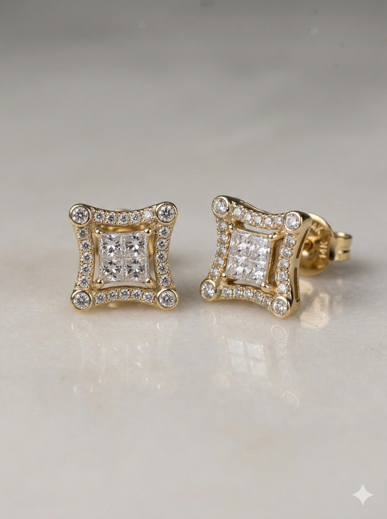 The Regal Square Halo Diamond Stud Earrings