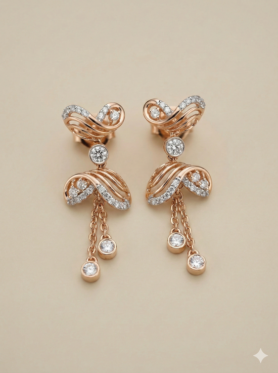 he Swirling Elegance Two-Tone Diamond Drop Earrings