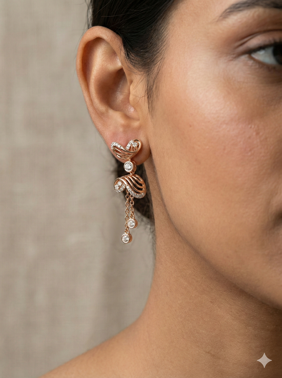 he Swirling Elegance Two-Tone Diamond Drop Earrings