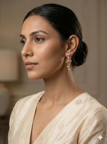 he Swirling Elegance Two-Tone Diamond Drop Earrings