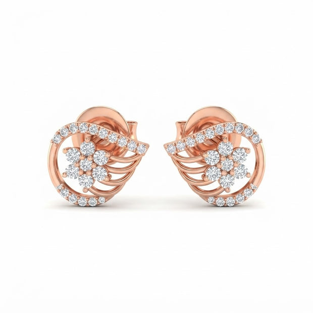 Diamond-Embellished Gold Elegant Stud Earrings for Women in 14KT Gold