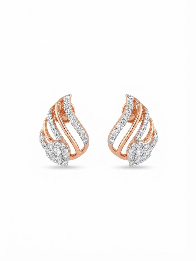 Gold & Diamond Contemporary Stud Earrings for Women in 14KT Gold