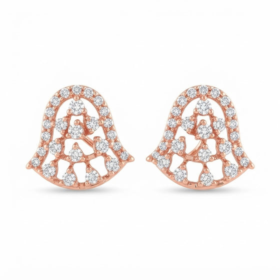 Diamond-Embellished Gold Textured Stud Earrings for Women in 14KT Gold