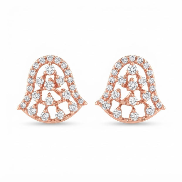 Diamond-Embellished Gold Textured Stud Earrings for Women in 14KT Gold