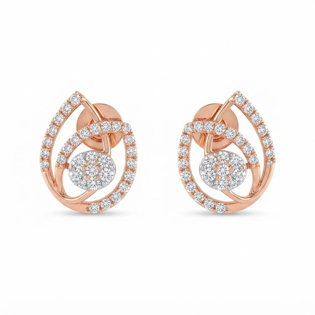 Solitaire Diamond Chandbali-Style Stud Earrings for Women in 14KT Gold