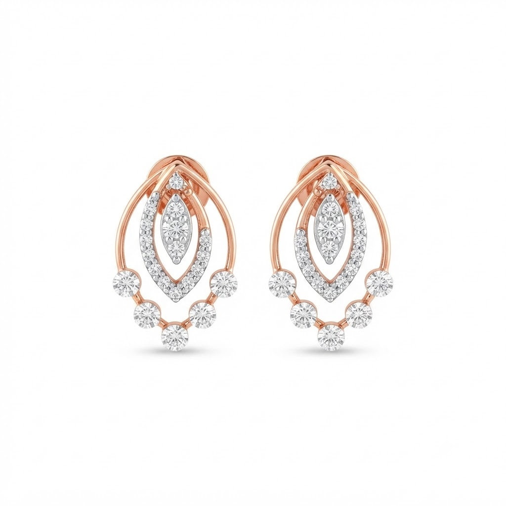 Diamond-Embellished Gold Geometric Stud Earrings for Women in 14KT Gold