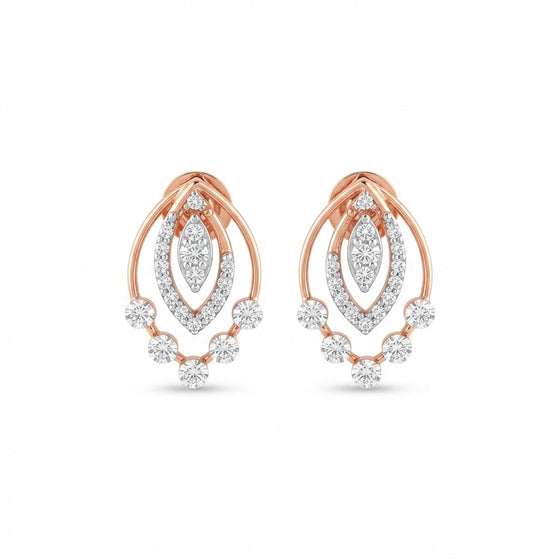 Diamond-Embellished Gold Geometric Stud Earrings for Women in 14KT Gold