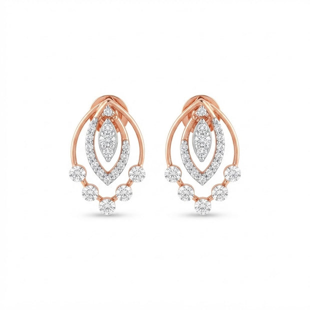 Diamond-Embellished Gold Geometric Stud Earrings for Women in 14KT Gold